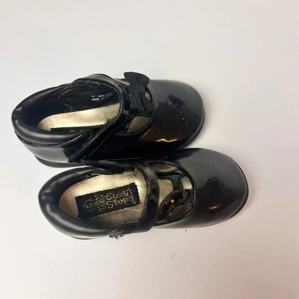 90's Small Steps Toddler Girls Black Patent‎ Mary Jane Dress Shoes Size 5